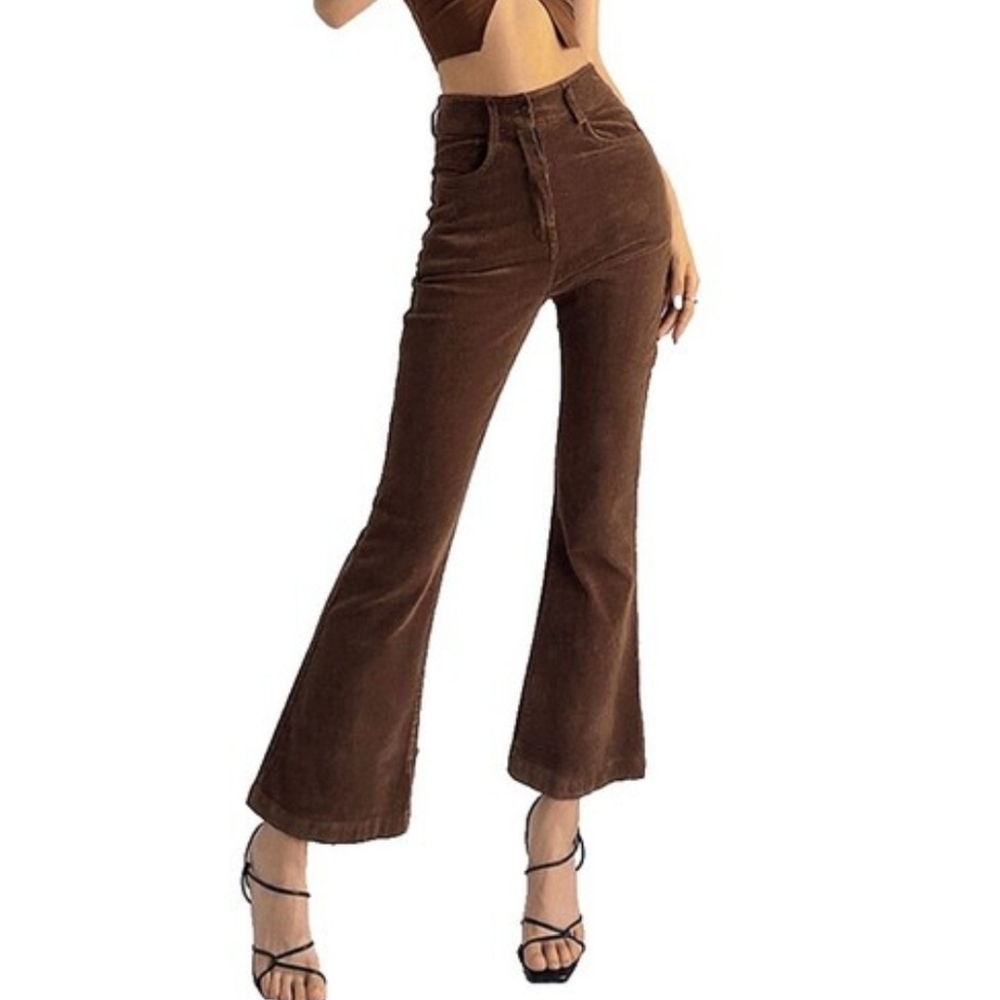 New True Craft Corset Waist Flare Chocolate Corduroy Pants Size 14